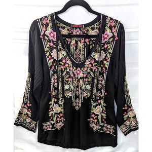 Johnny Was Fabio Tunic Top PS Floral Embroidered Pop Over Blouse Boho Hippie
